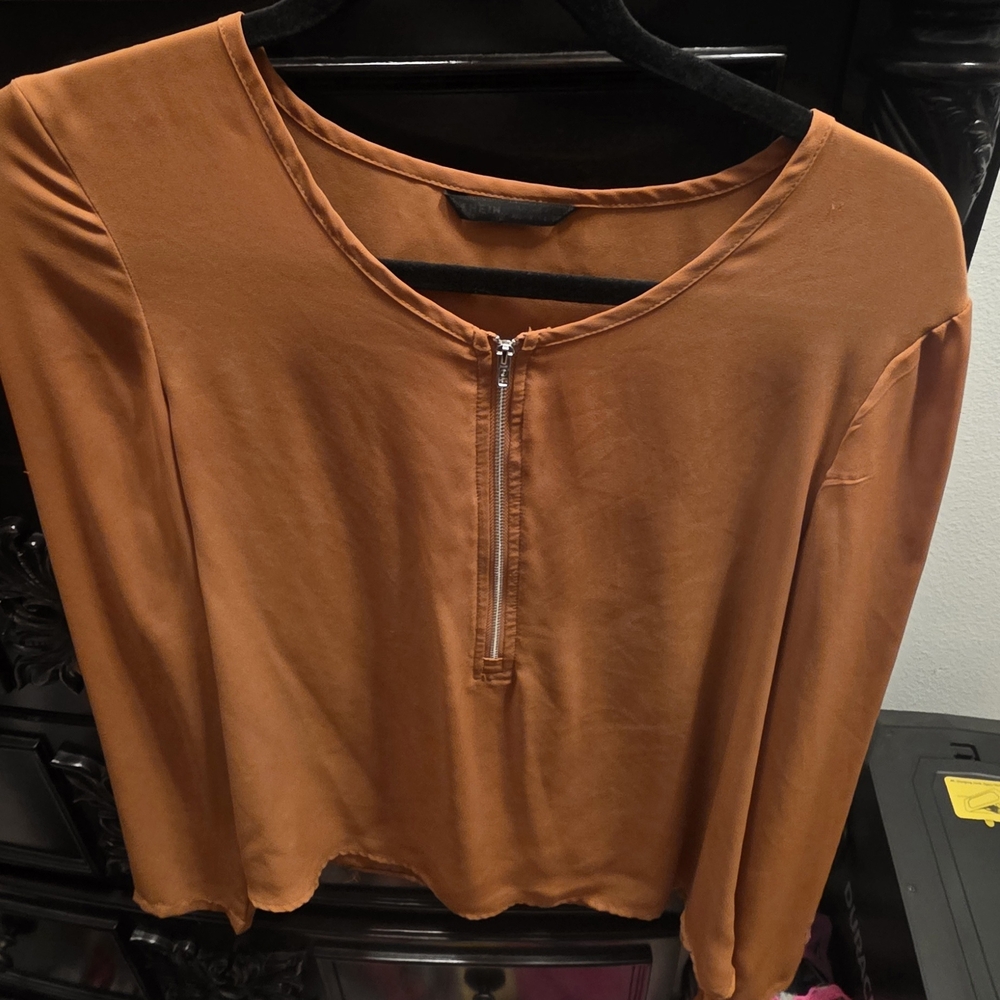 SHEIN Rust Zip-Front Blouse